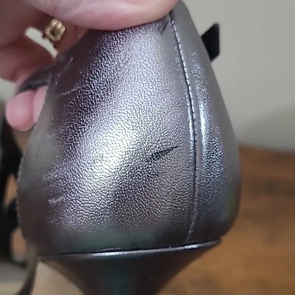 Kate Spade Metallic Silvery Grey Strappy Heeled Sandals size 8.5.